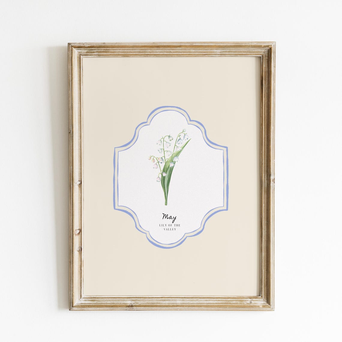 May Lily of the Valley Birth Flower Botanical Cream Vintage Art Print