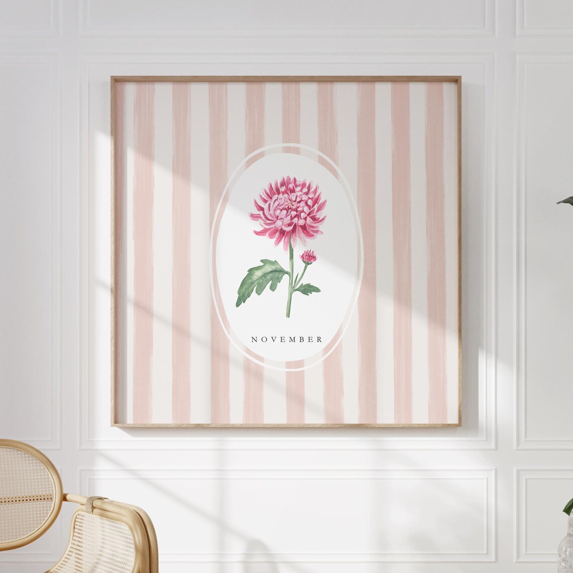 November Chrysanthemum Birth Month Pink Watercolor Flower Poster - Image 3