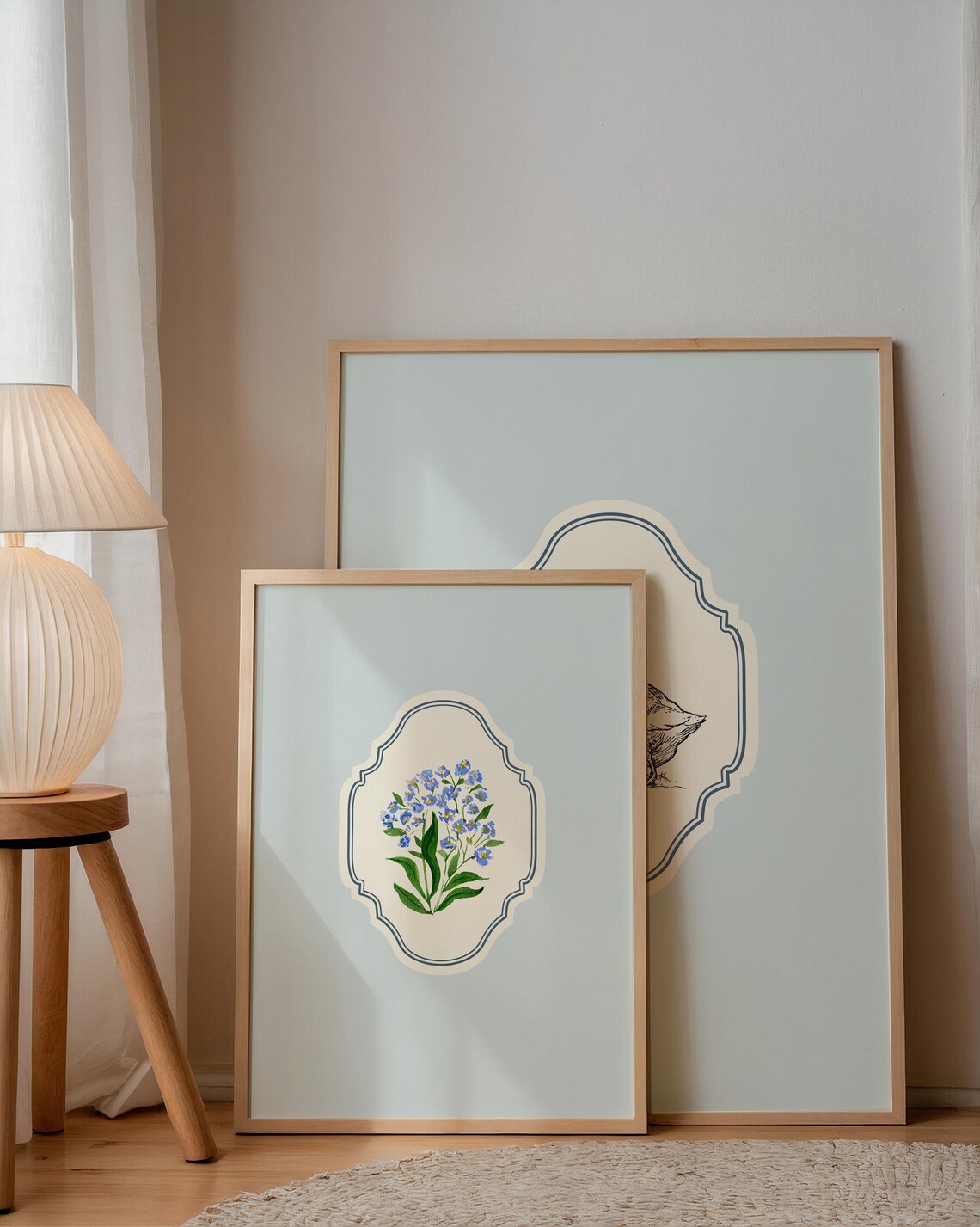 Forget Me Not Wildflowers Watercolor Baby Blue Ornate Vertical Poster - Image 3
