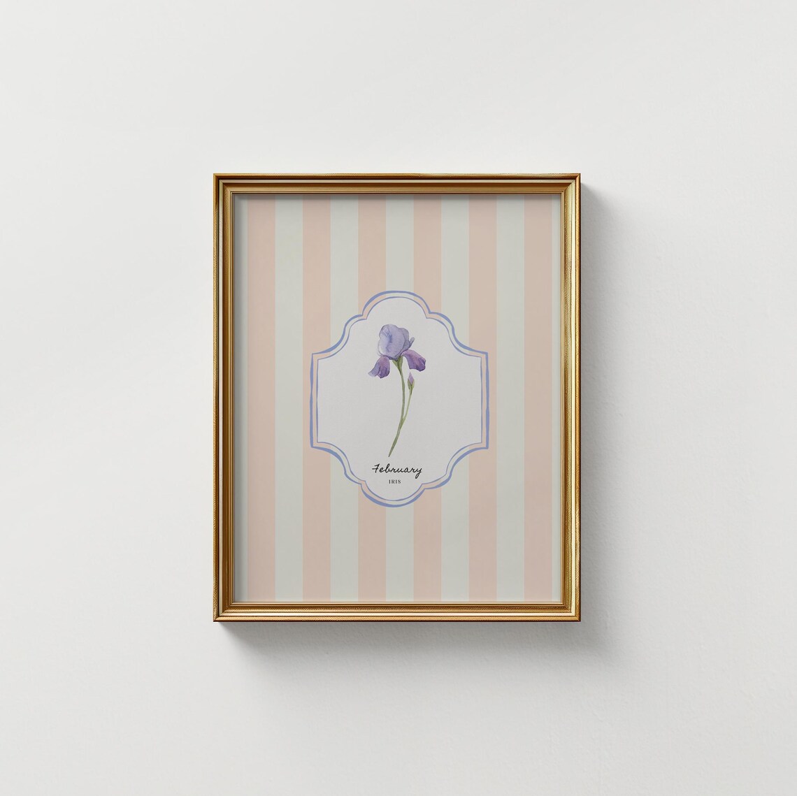 February Iris Birth Flower Striped Watercolor Botanical Wall Art Print - Image 5