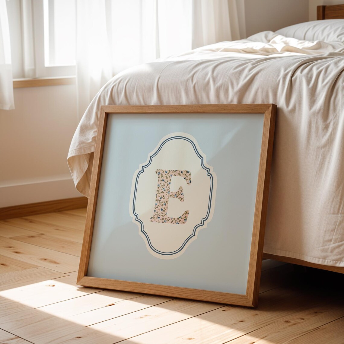 E Square Initial Watercolor Personalized Gift Print - Image 3