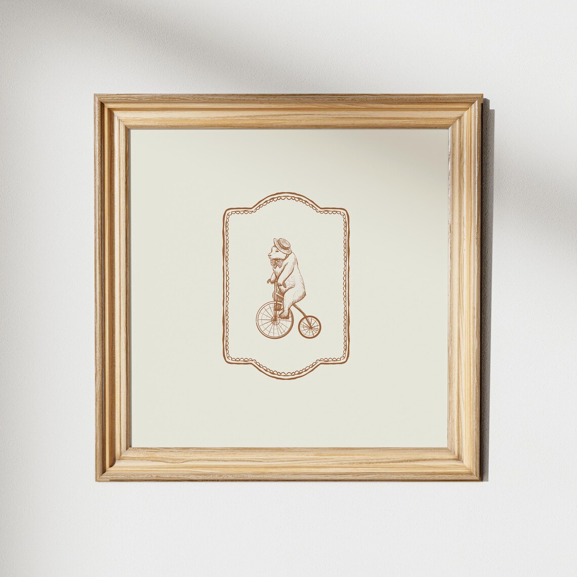 Vintage Bear Riding Tricycle Line Art Nursery Illustration Poster