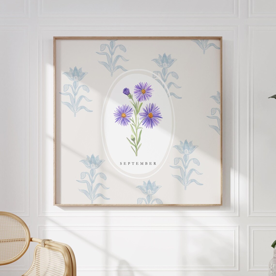 September Aster Birth Month Flower Watercolor Botanical Poster - Image 3