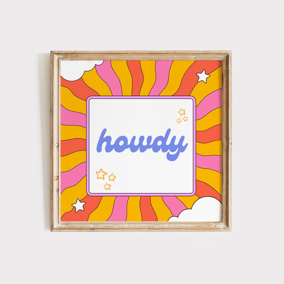 Howdy Groovy Retro Sunburst Square Greeting Wall Decor Poster