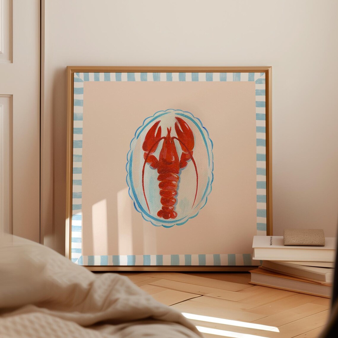Lobster Dinner Square Art Print, Trendy Decor