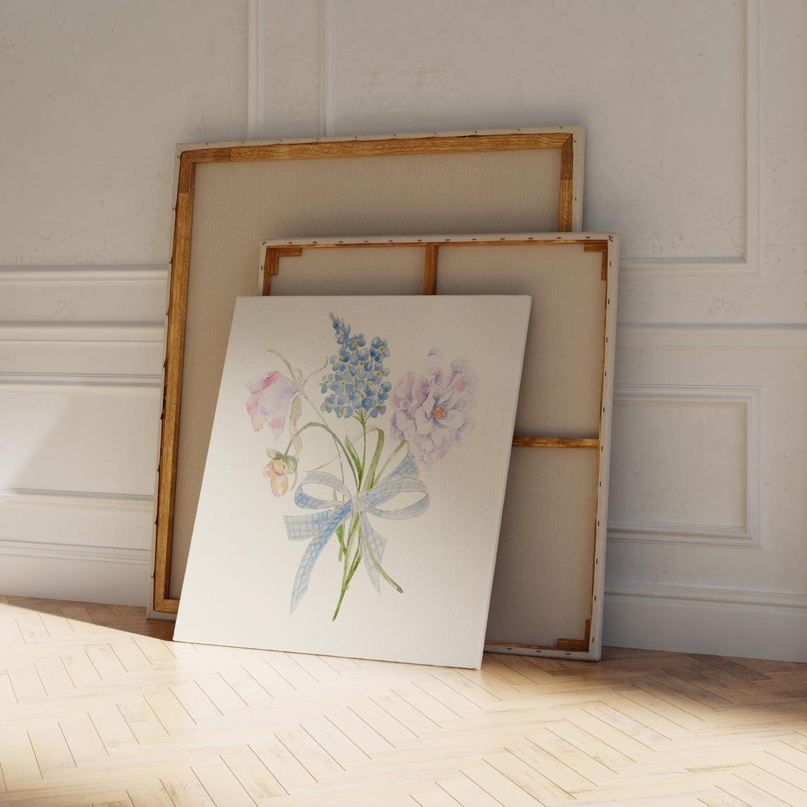 Pastel Wildflower Bouquet With Gingham Bow Watercolor Art Print - Image 4