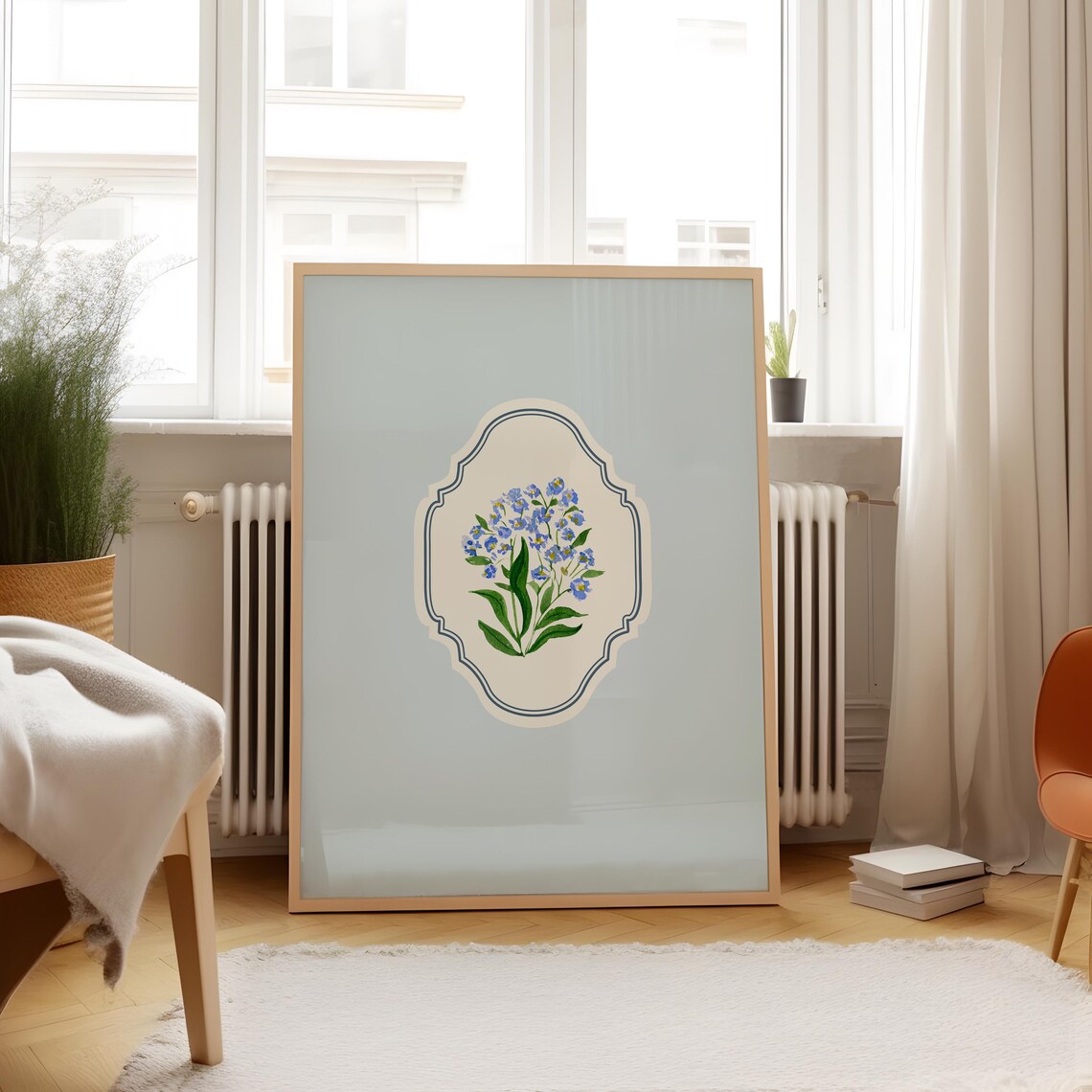 Forget Me Not Wildflowers Watercolor Baby Blue Ornate Vertical Poster
