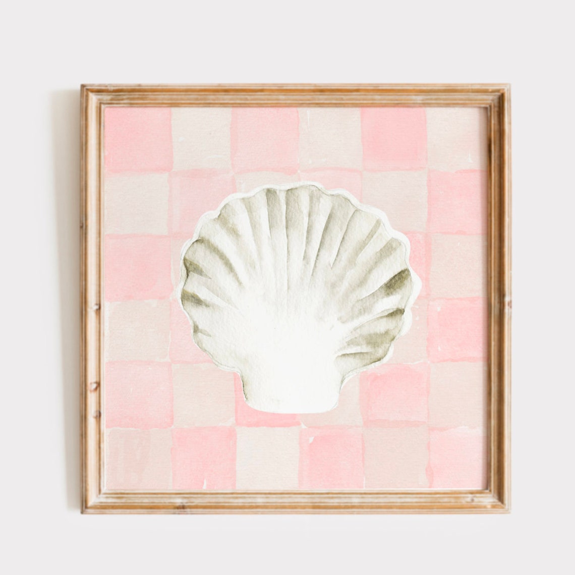 Pink Checkered Shell Painting Wall Art Trendy Decor Kids Room Nursery Decor Watercolor Coastal
