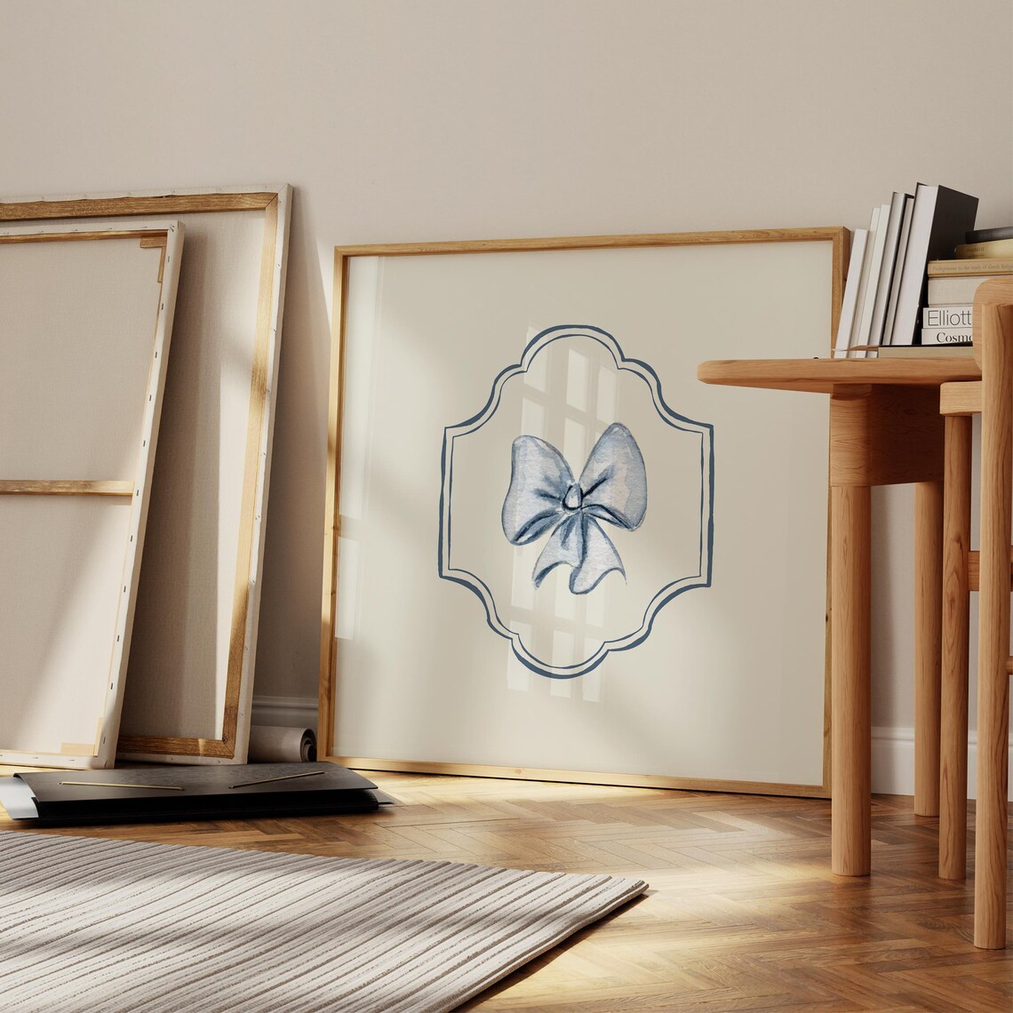 Blue Bow Watercolor Coquette Framed Nursery Trendy Wall Art Poster - Image 4