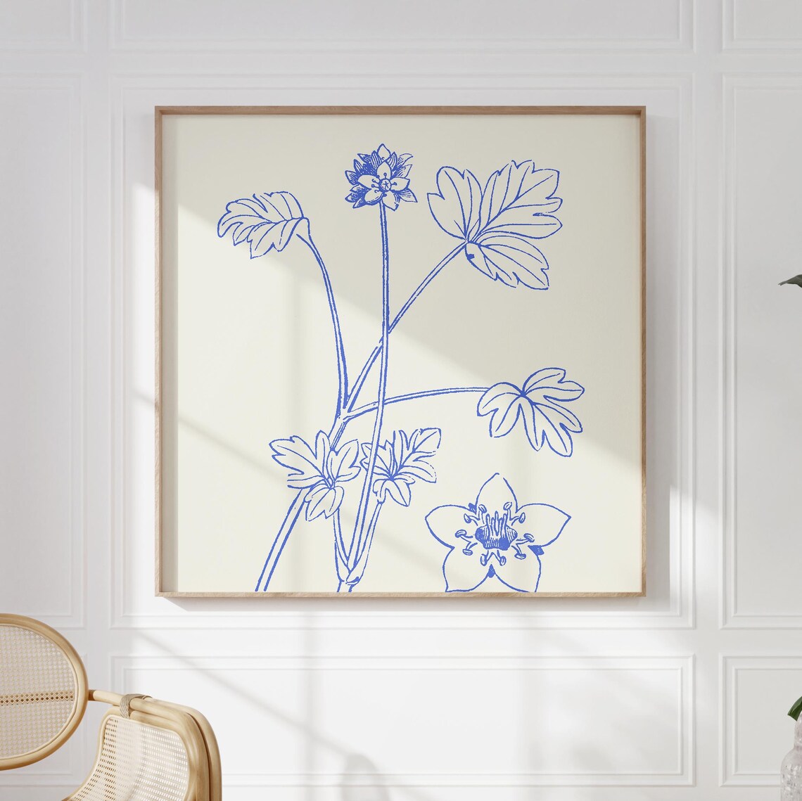 Blue Line Wildflower Botanical Sketch Cream Square Nursery Art Poster - Image 5
