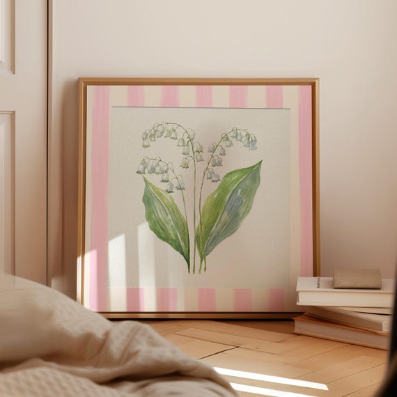 Pink Lily Of The Valley Square Print Instant Wall Art Trendy Decor Illustration Living Room Art Nursery Decor