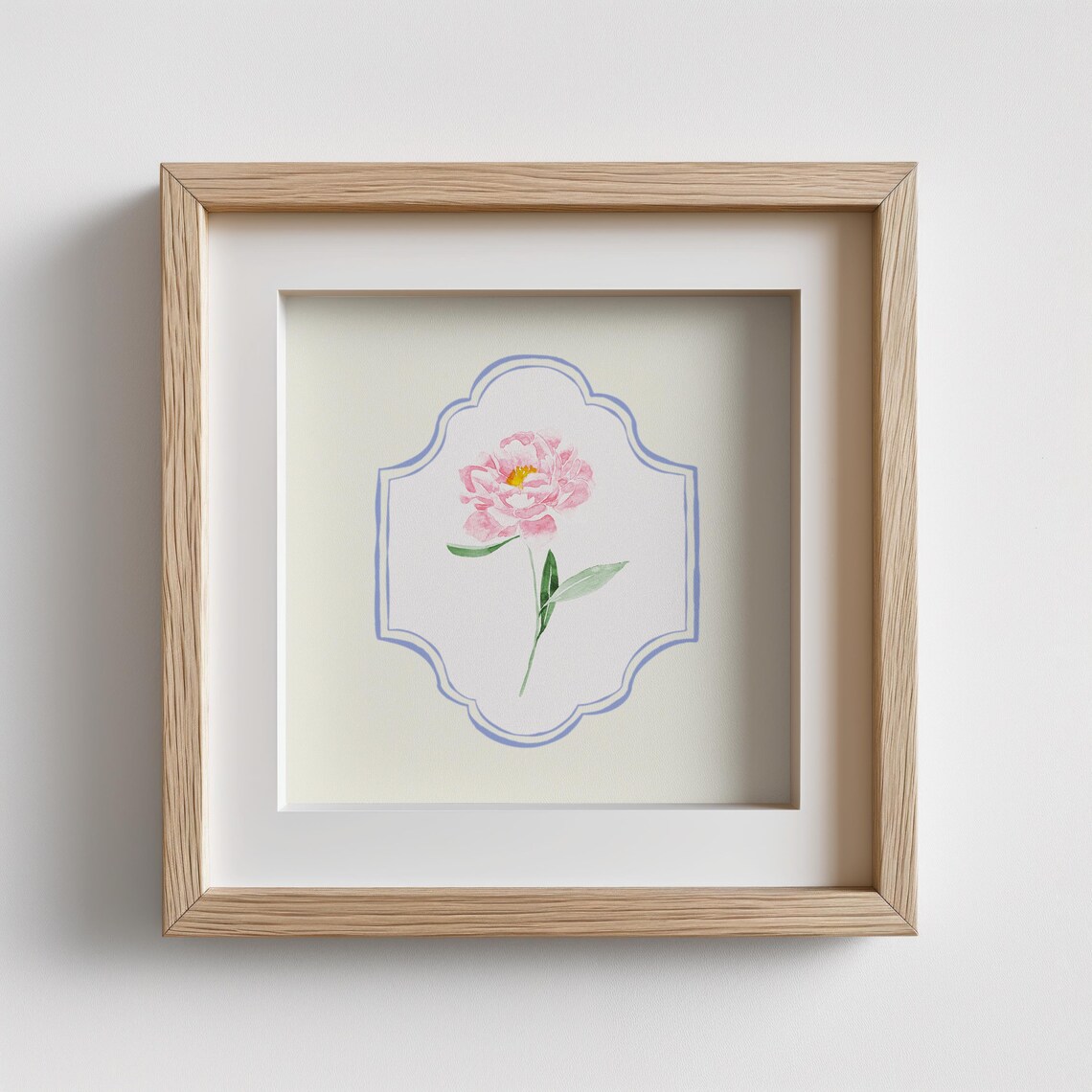 Pink Peony Watercolor Single Bloom Medallion Botanical Print - Image 2