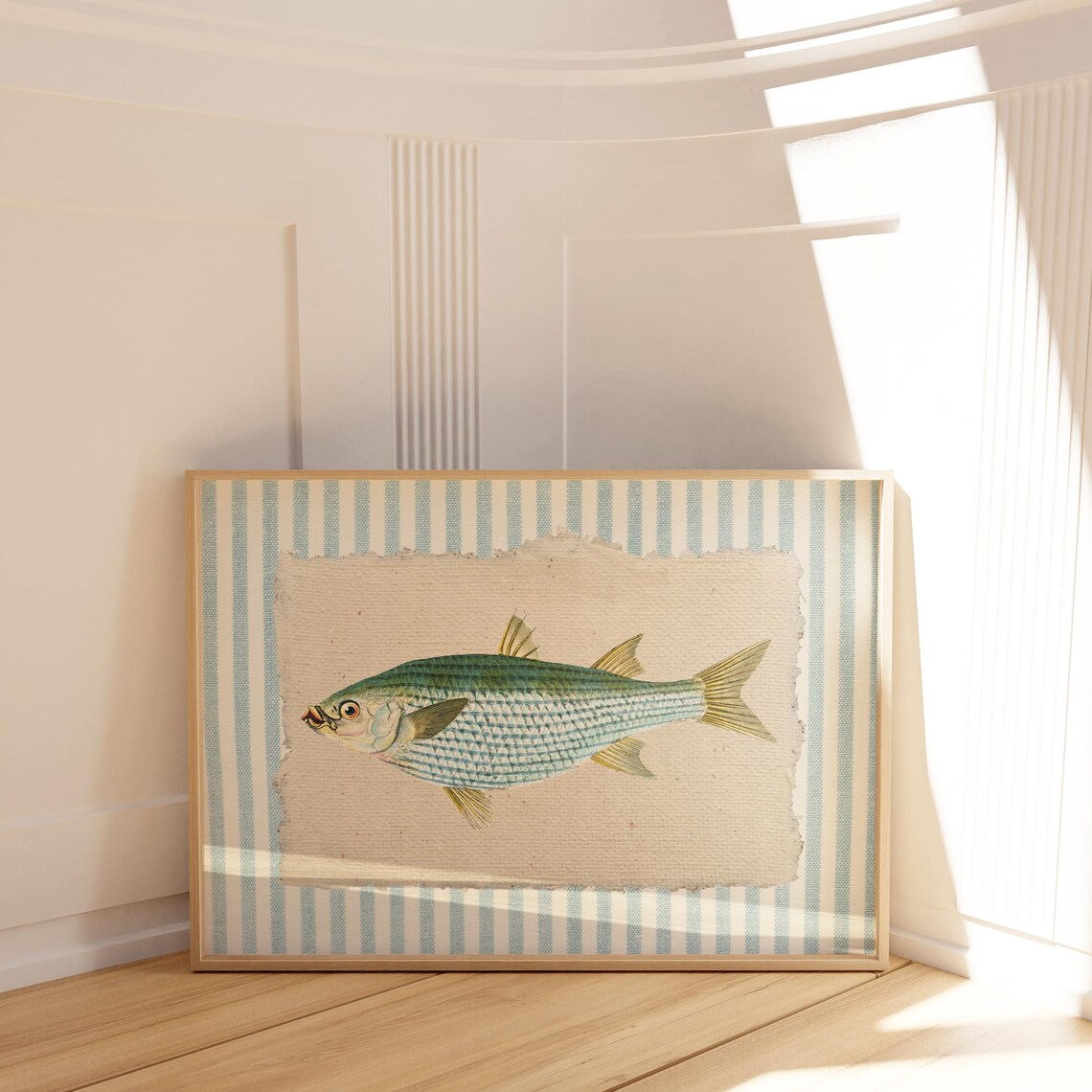 Penelope Striped Blue Mullet Fish Art Print - Image 2