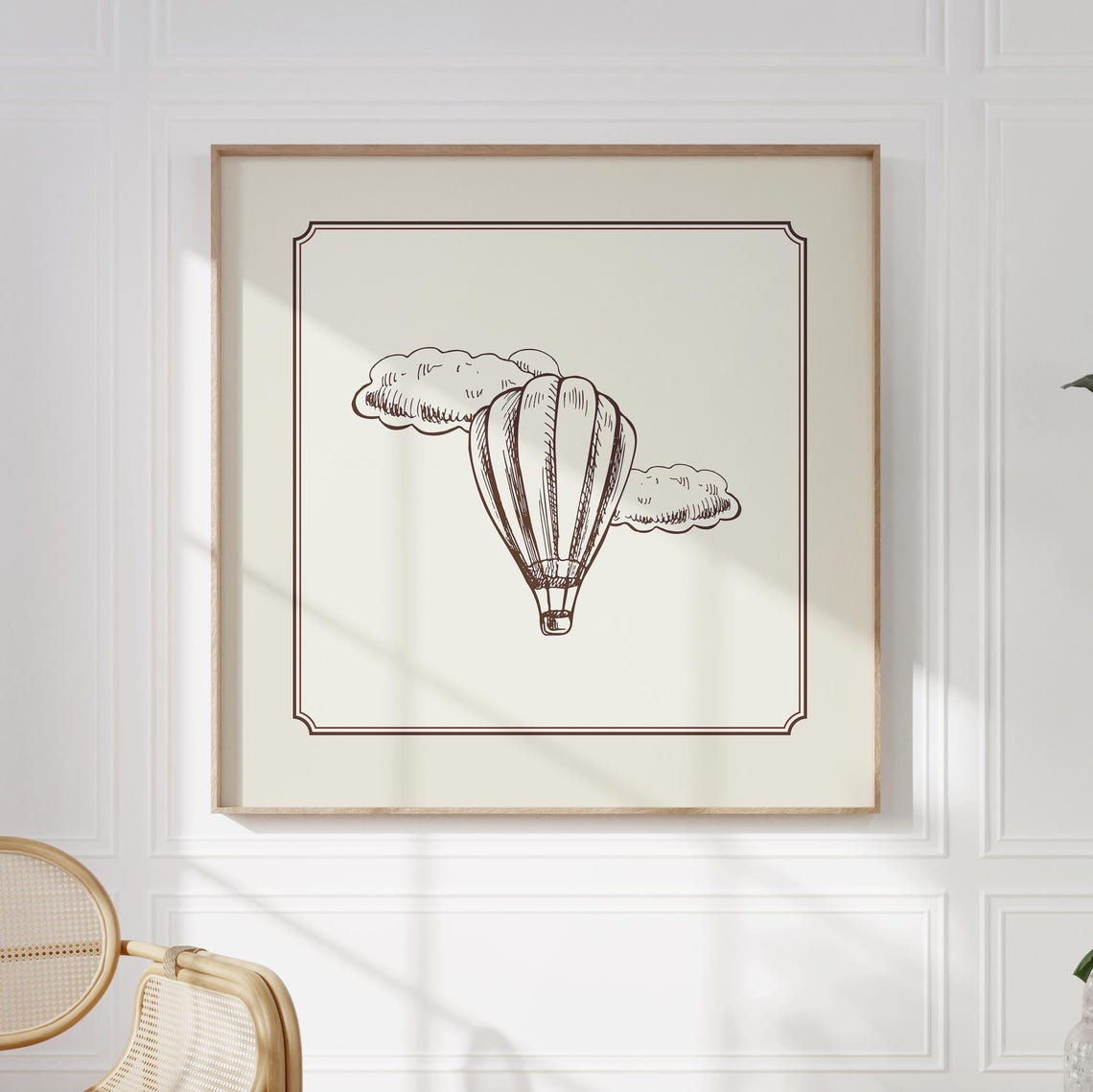 Cream Minimal Hot Air Balloon Sketch Clouds Vintage Nursery Poster - Image 4