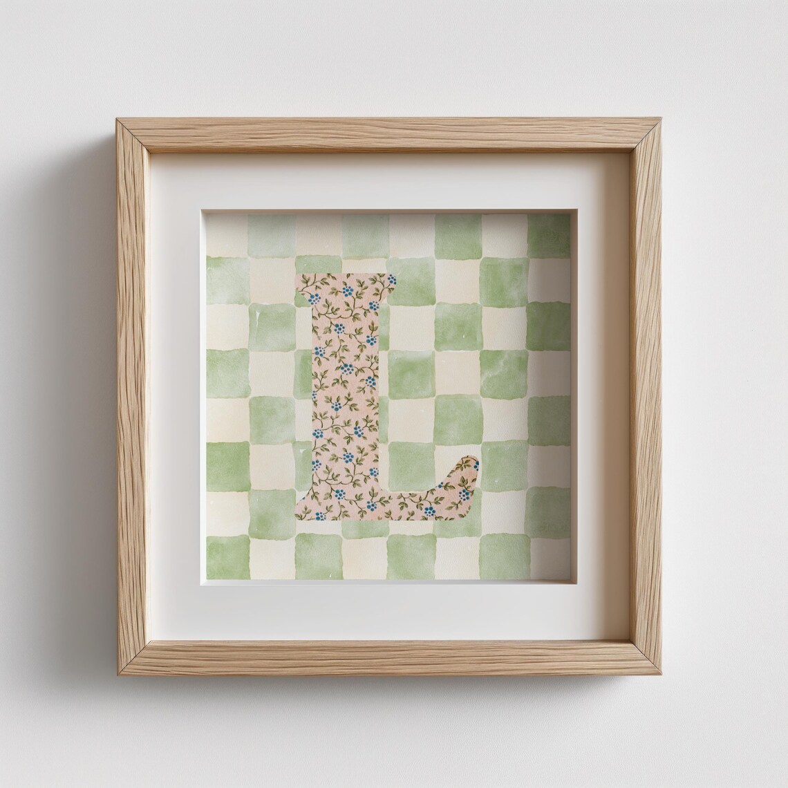 L Square Initial Print, Personalized Watercolor Gift