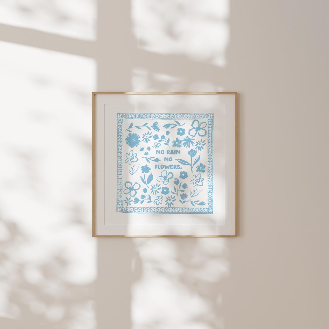 Light Blue No Rain No Flowers Square Print Instant Wall Art Kitchen Living Room Art Blue Thin Line Scripture - Image 3
