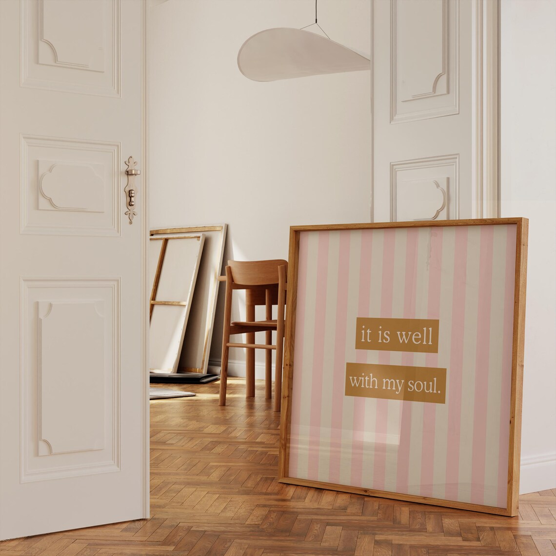 It Is Well With My Soul Quote Poster Pink Striped Christian Decor - Image 5