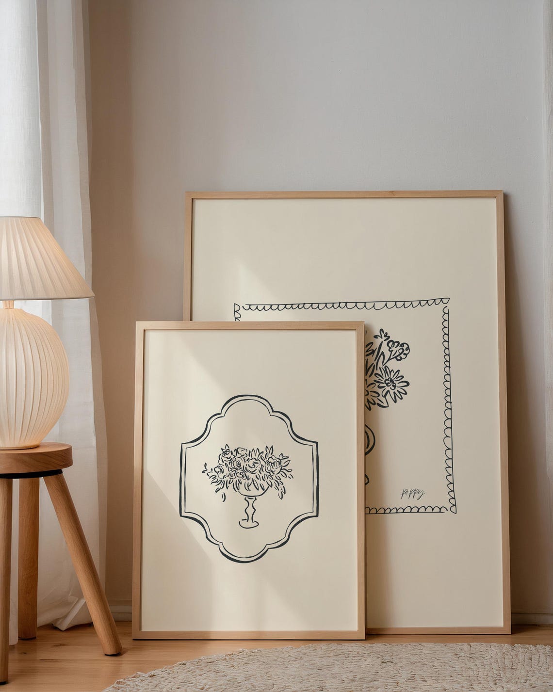 Black Floral Urn Crest Line Art Cream Minimal Botanical Wall Poster - Image 4