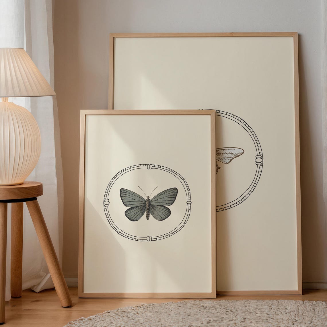 Vintage Butterfly Specimen Oval Frame Cream Vertical Nursery Poster - Image 2