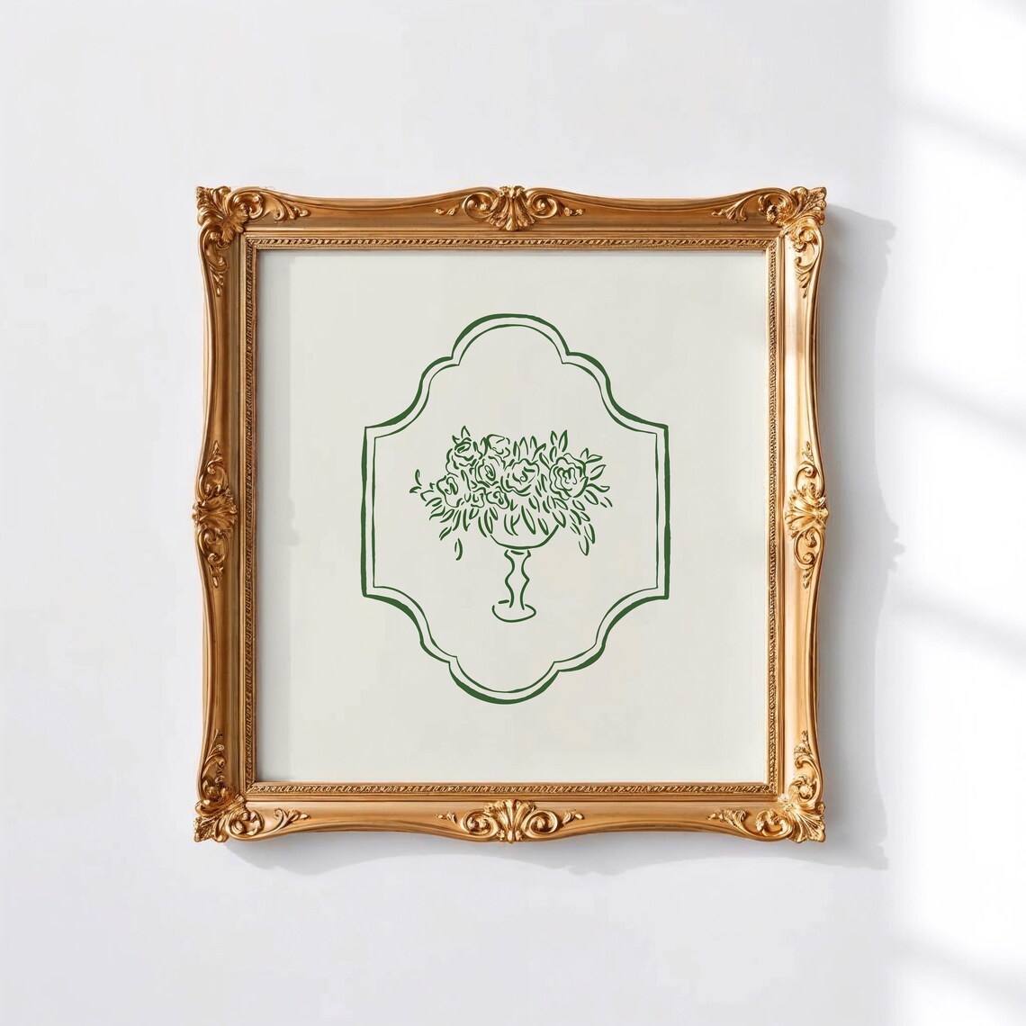 Forest Green Line Art Floral Vase Ogee Frame Minimalist Wall Poster - Image 2