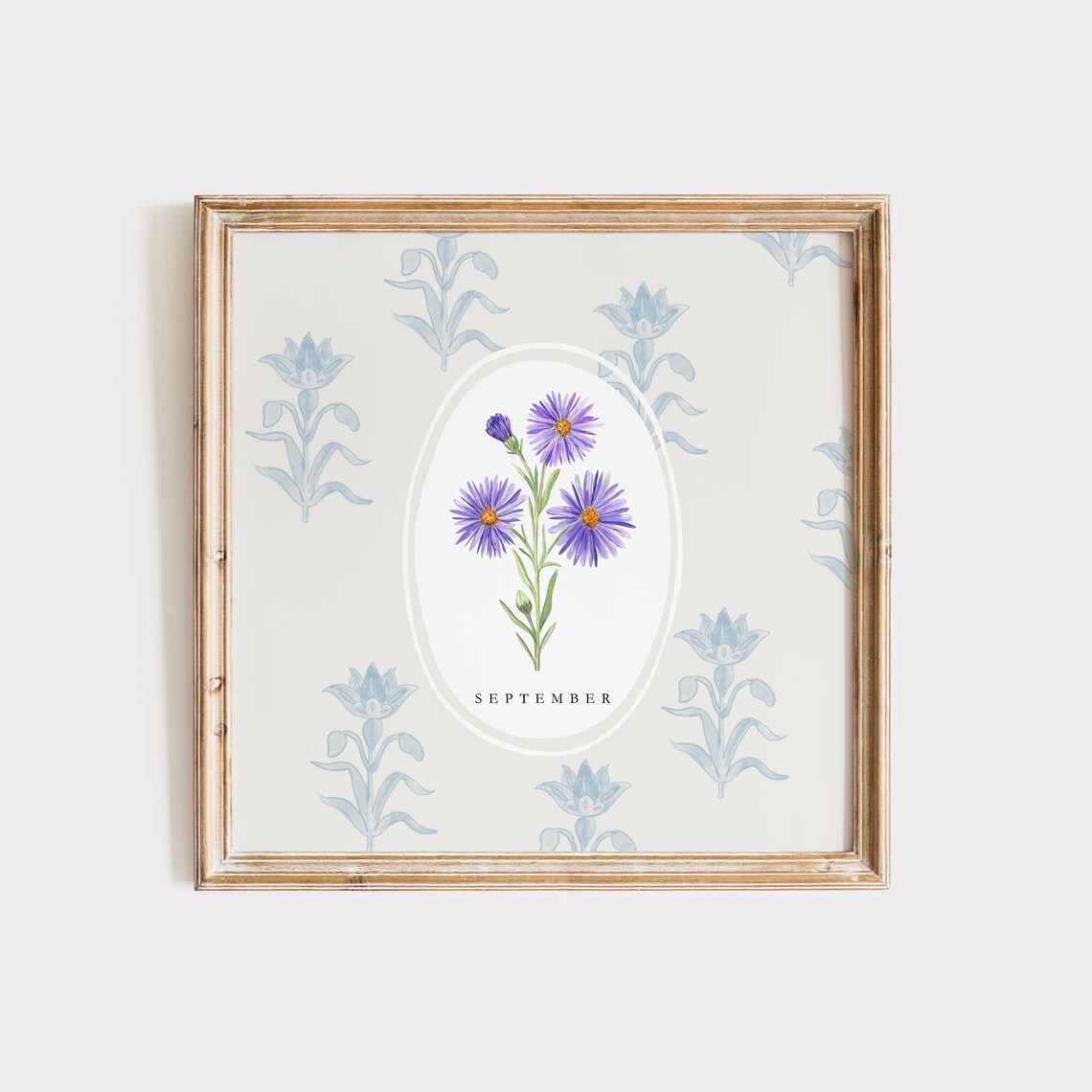 September Aster Birth Month Flower Watercolor Botanical Poster