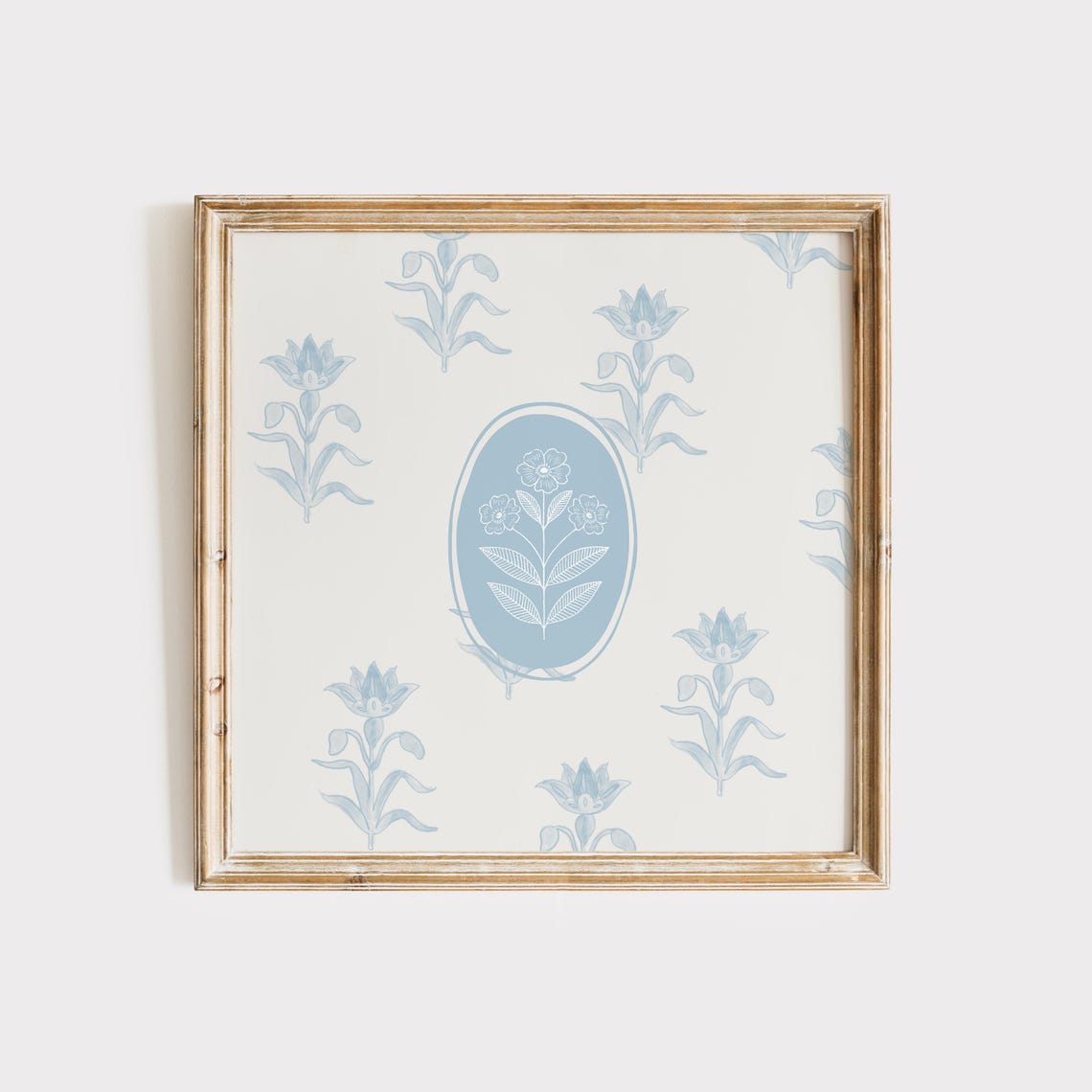 Light Blue Floral Pattern with Oval Botanical Medallion Poster