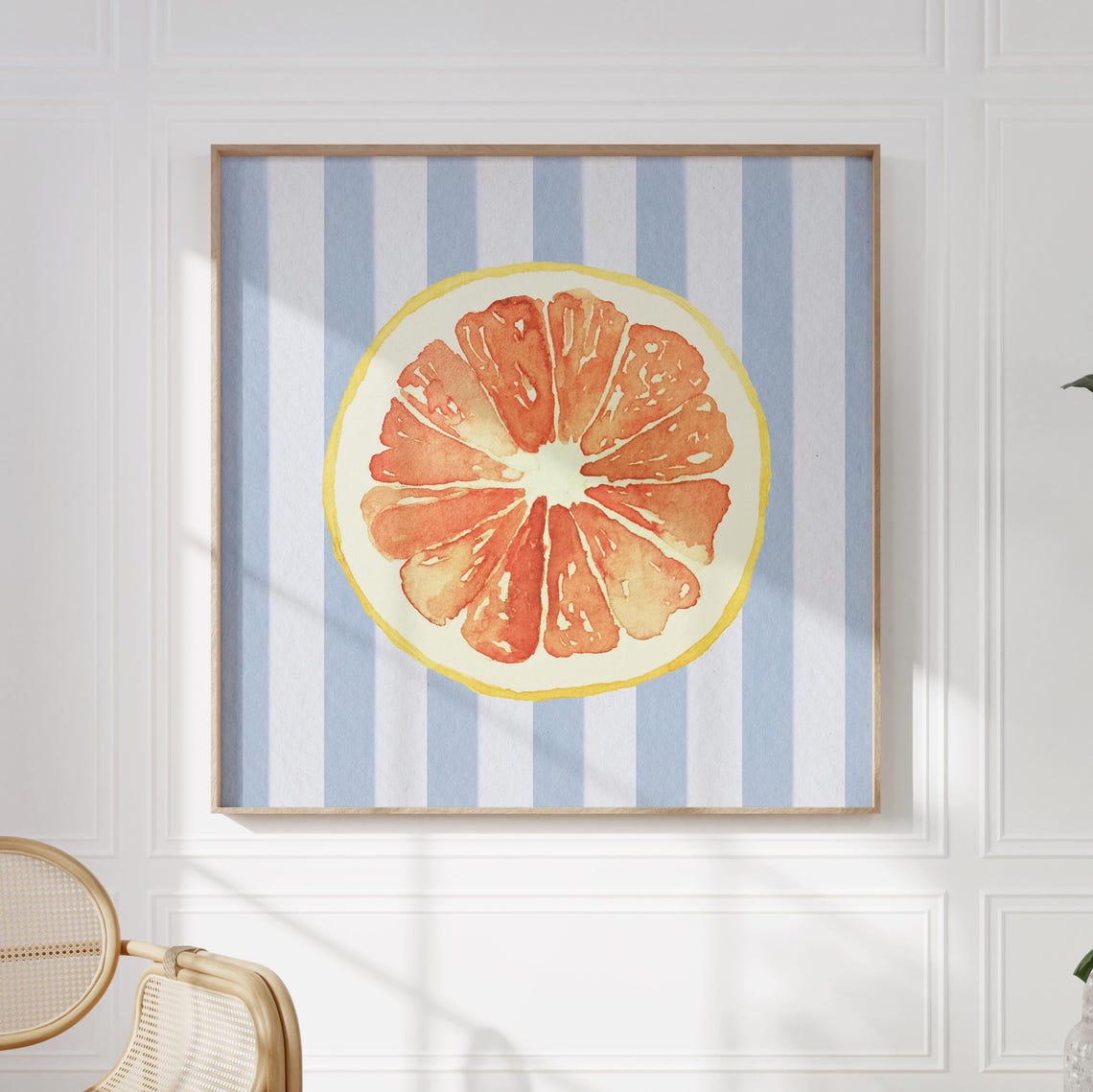Grapefruit Slice Watercolor on Blue Striped Background Poster - Image 2
