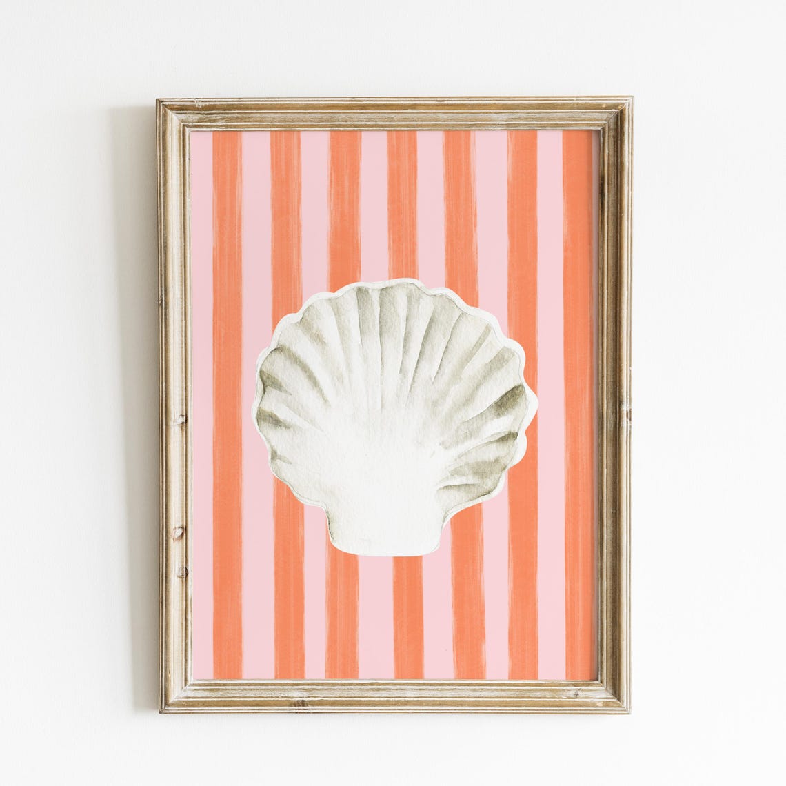 White Scallop Seashell Pink Stripe Coastal Art Print Beach Poster - Image 4
