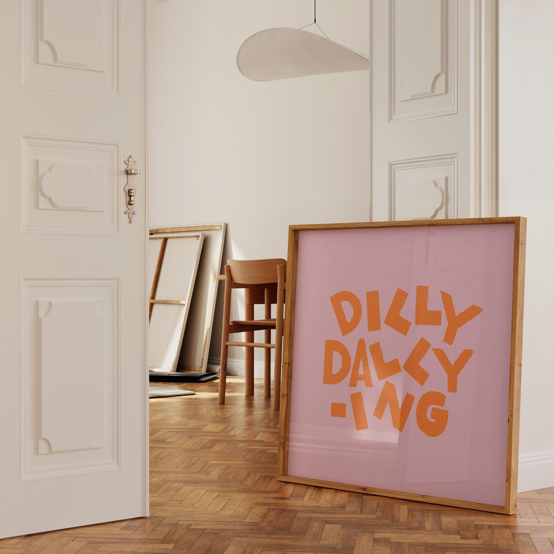 Dilly Dallying Bold Orange Typography Lettering on Pink Art Poster - Image 2