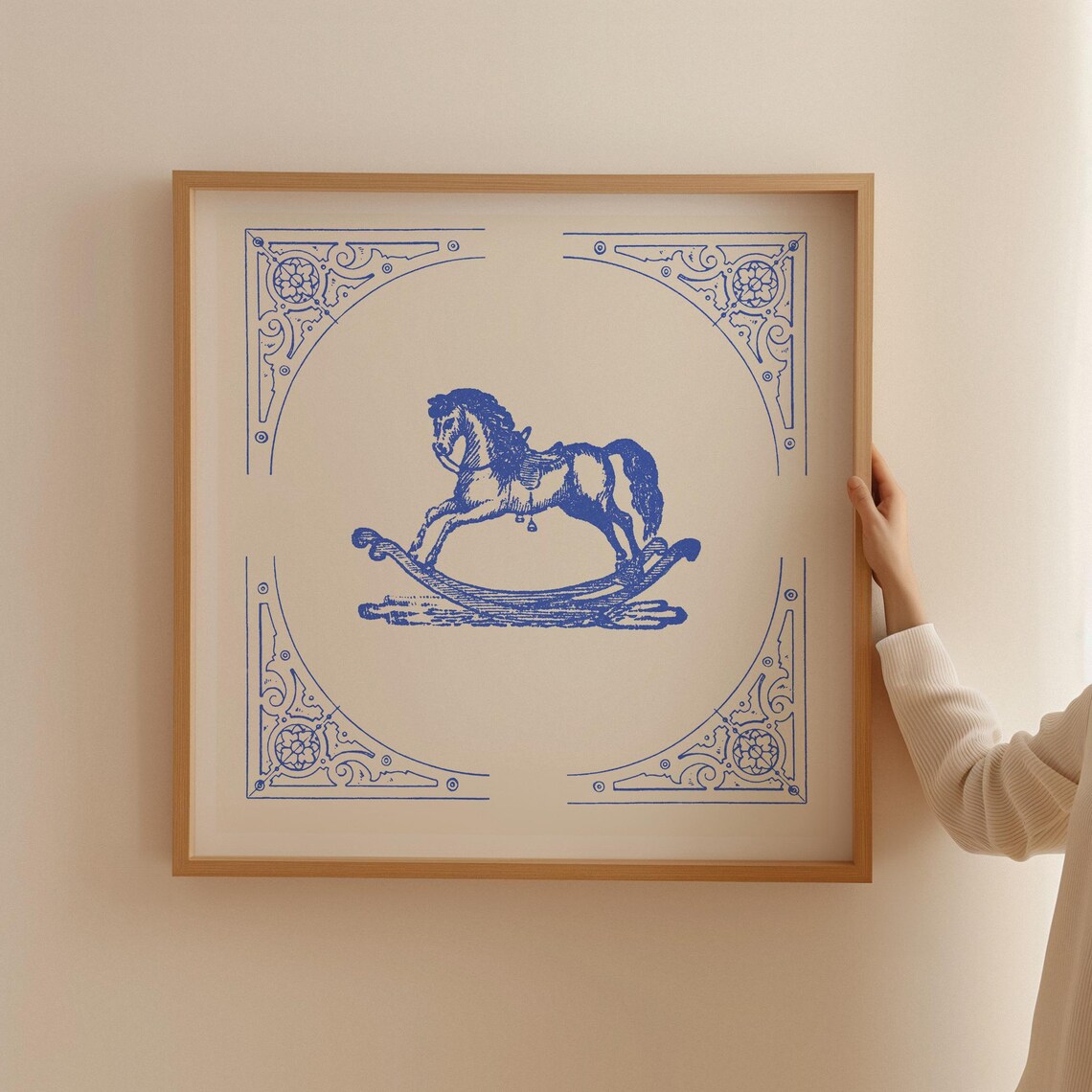 Cobalt Blue Vintage Rocking Horse Nursery Illustration Poster - Image 2