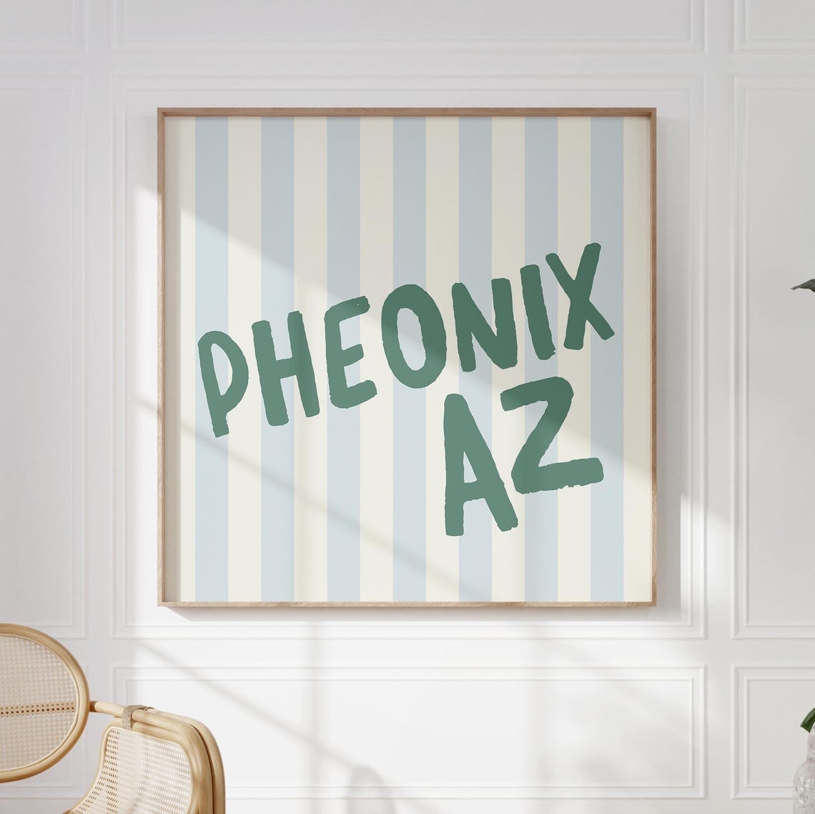 Pheonix Arizona Green Hand Lettered Striped Square City Name Poster - Image 5