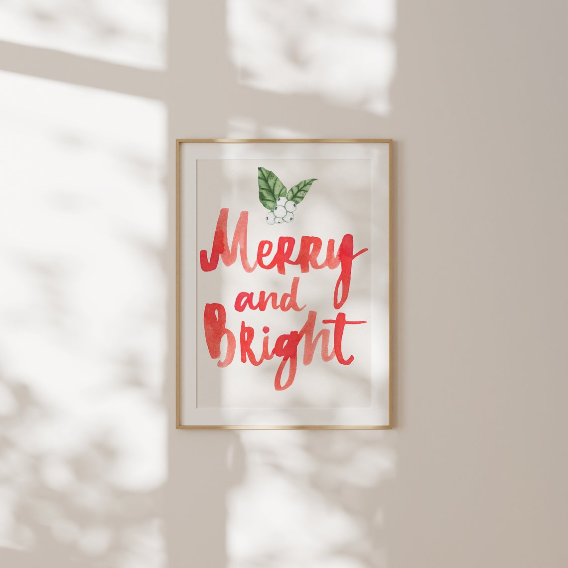 Merry and Bright Red Script with Mistletoe Holiday Wall Poster - Image 2