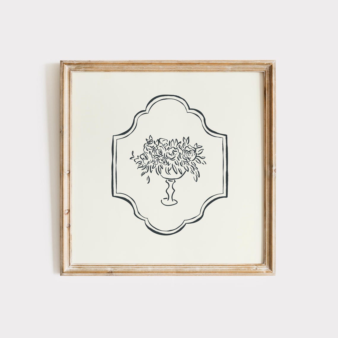 Black Line Floral Arrangement Ogee Frame Cream Background Art Poster - Image 3