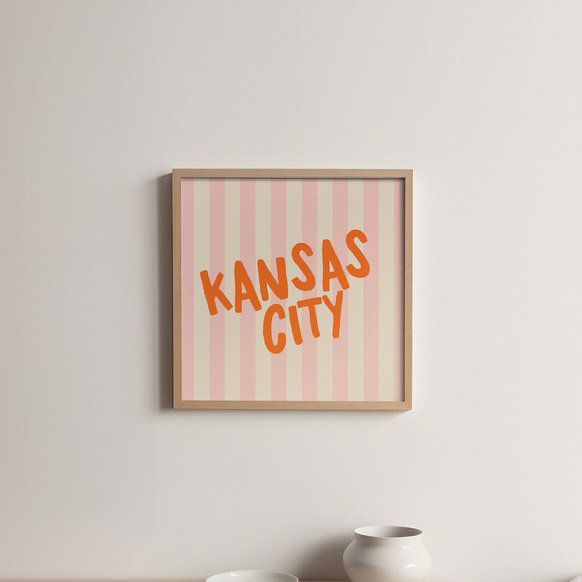 Kansas City Orange Hand Lettered Pink Striped Square City Name Poster - Image 5