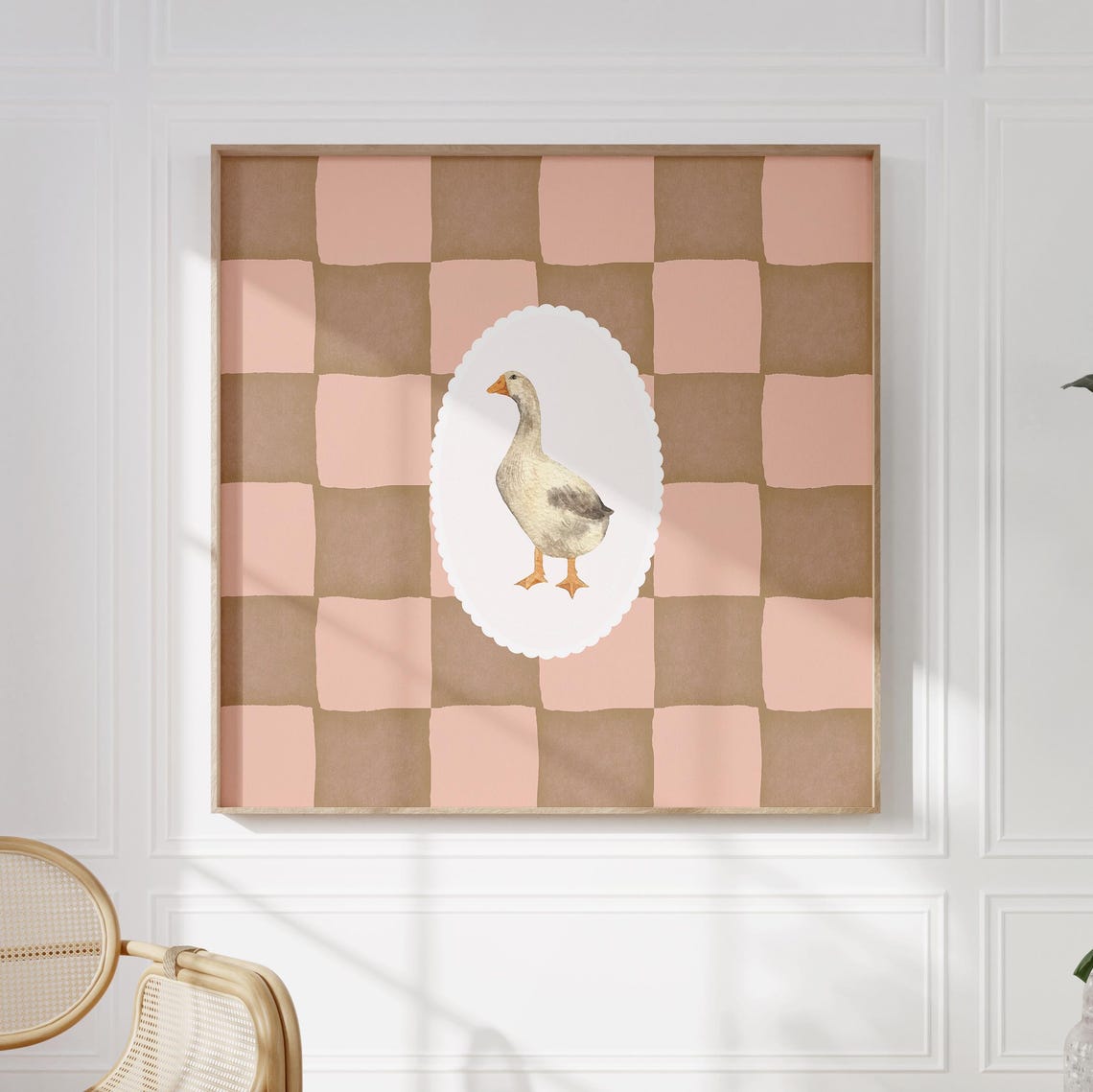 Mauve Checkerboard Watercolor Goose Medallion Trendy Kitchen Poster - Image 3