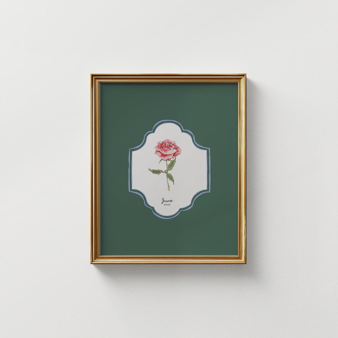 June Rose Birth Flower Deep Green Botanical Vintage Wall Art - Image 5