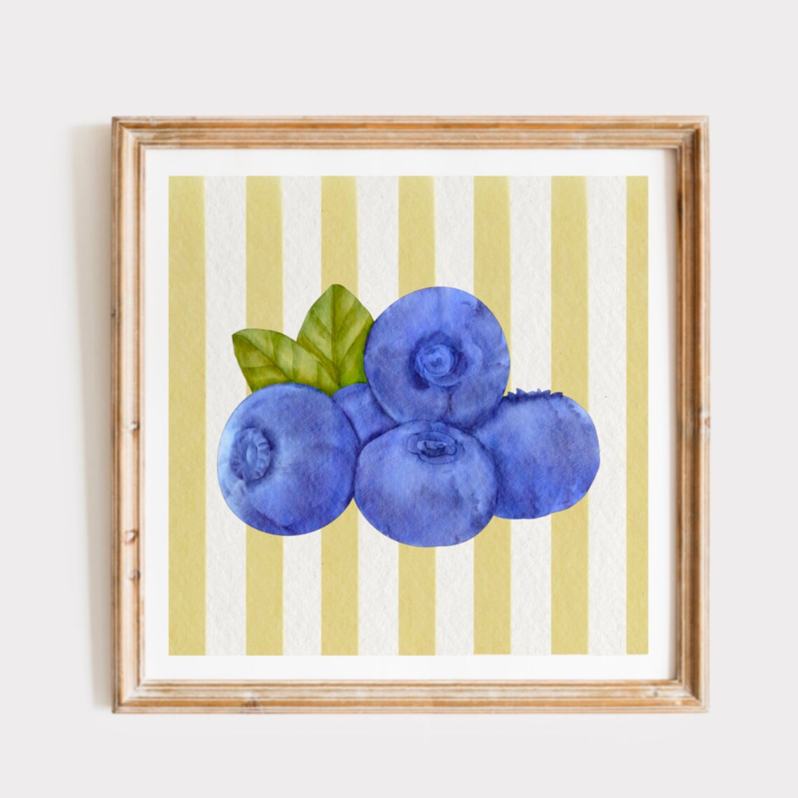 Blueberry Watercolor Cluster on Yellow Striped Square Fruit Poster