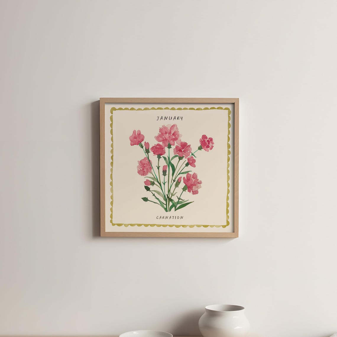 January Carnation Birth Flower Watercolor Botanical Wall Art - Image 5