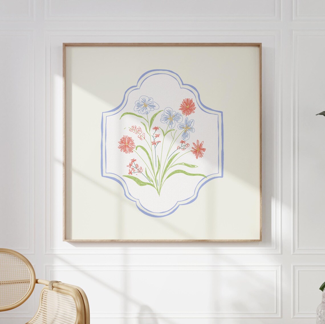 Mixed Wildflower Bouquet Watercolor Medallion Botanical Print - Image 4