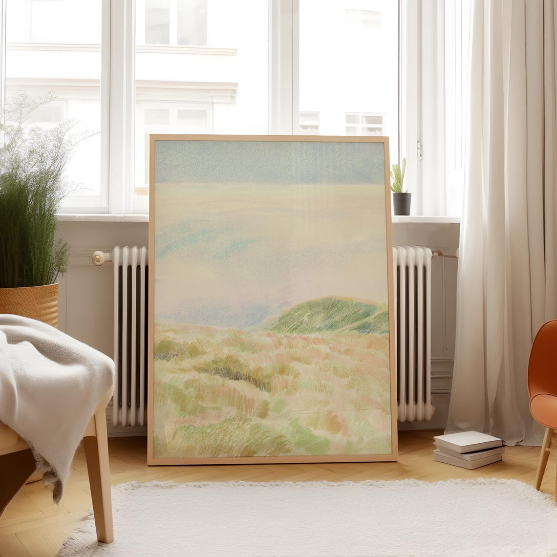 Pastel Meadow Landscape Watercolor Abstract Countryside Wall Art Print - Image 5