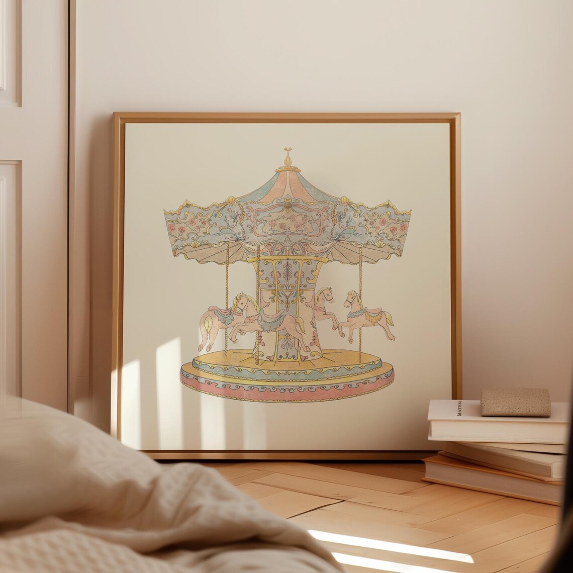 Vintage Carousel Art Print, Cottage Nursery Decor - Image 4