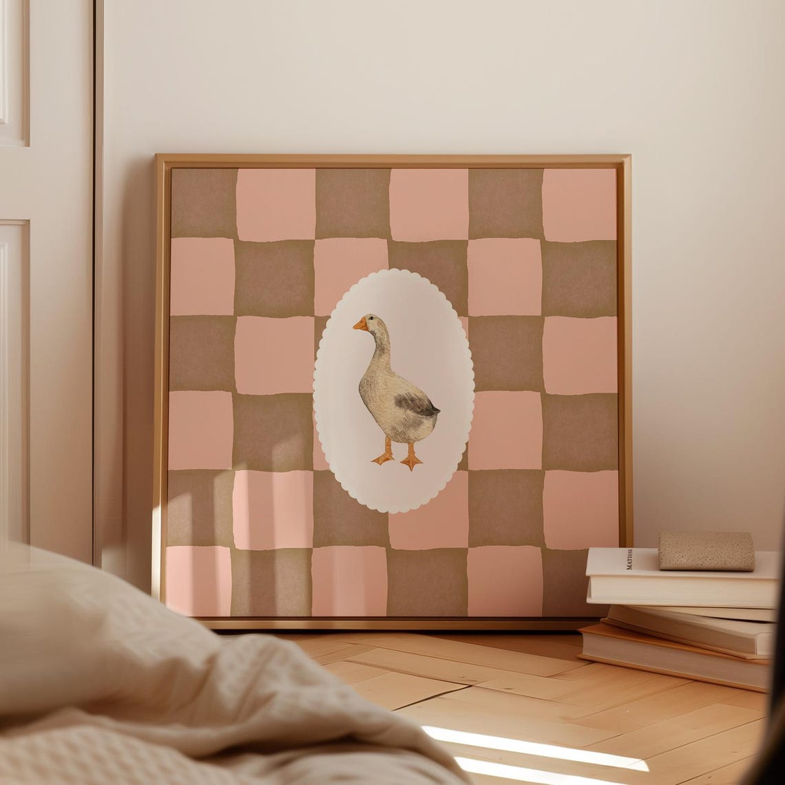 Mauve Checkerboard Watercolor Goose Medallion Trendy Kitchen Poster