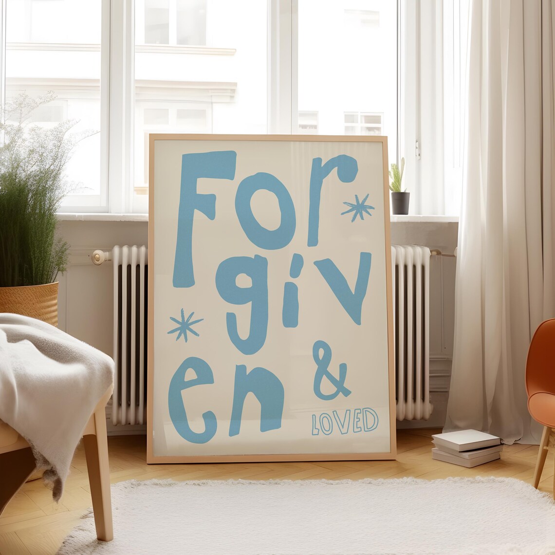 Forgiven And Loved Blue Lettering Cream Christian Quote Decor Poster - Image 5