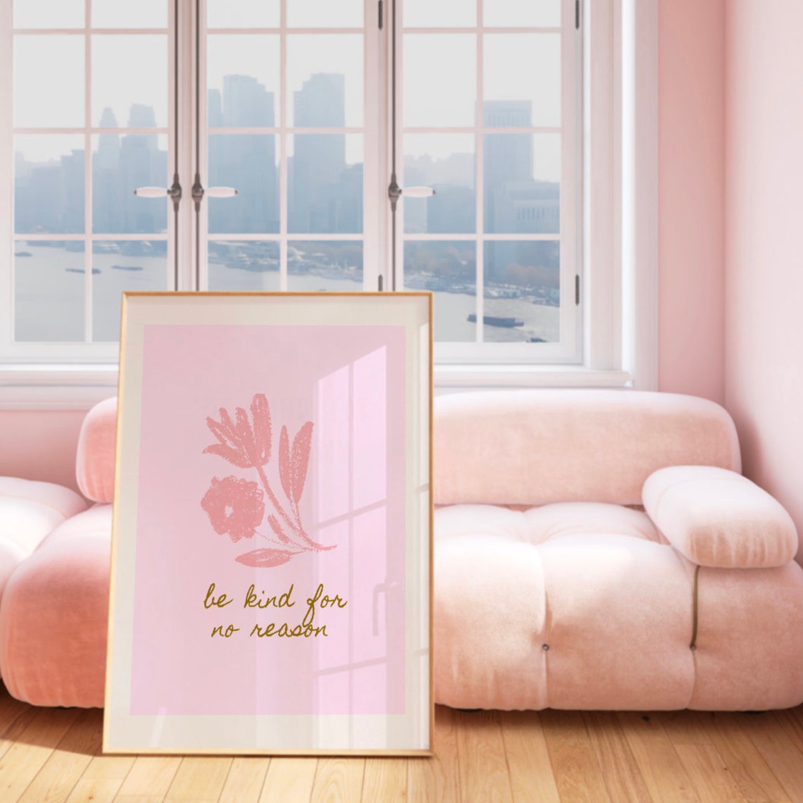 Be Kind for No Reason Encouraging Pink Floral Script Quote Poster