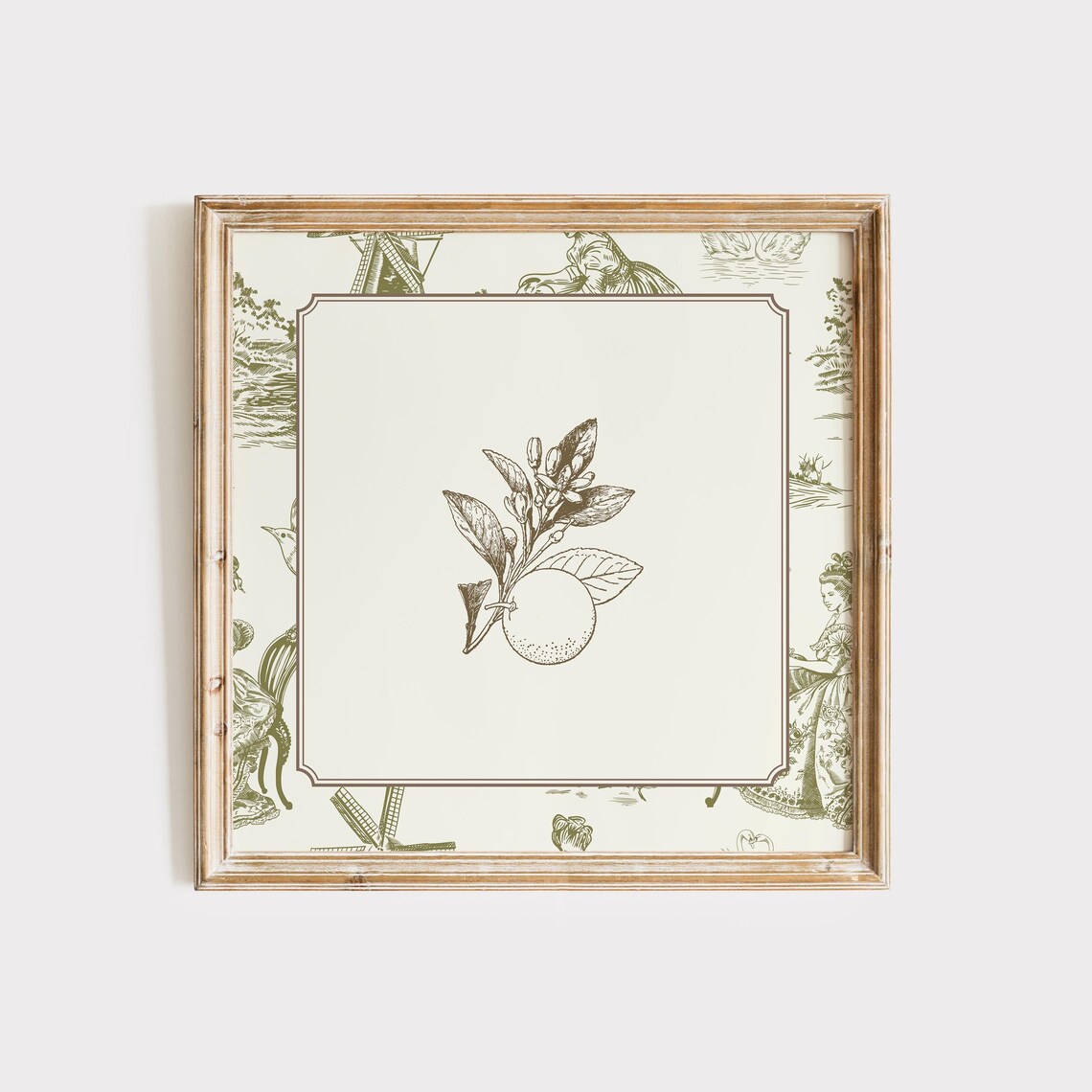 Vintage Green Toile Valencia Oranges Art Print - Image 2