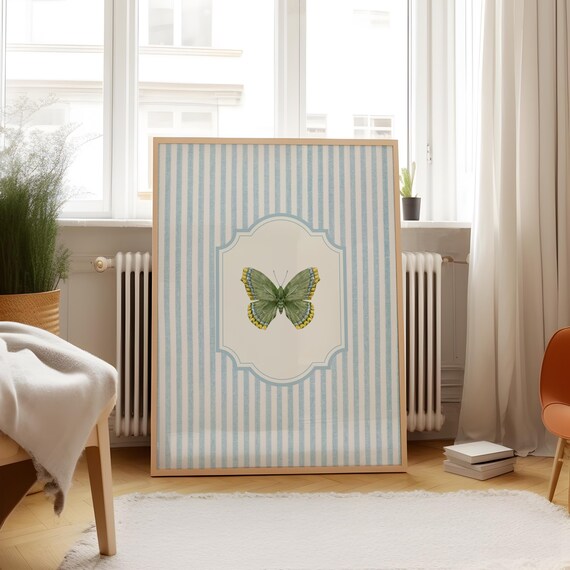 Penelope Striped Green Butterfly Art Print
