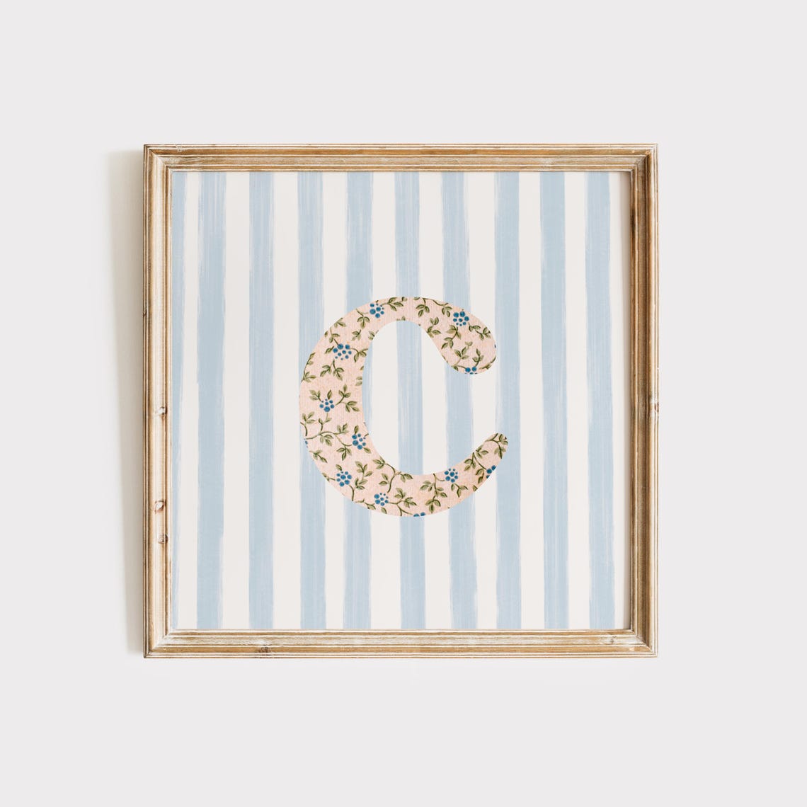 Floral Chintz Letter C Monogram Initial Blue Striped Wall Poster - Image 2