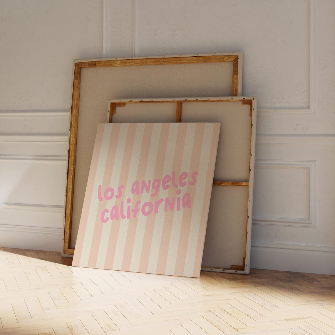 Los Angeles California Pink Script Peach Striped City Name Wall Art - Image 3