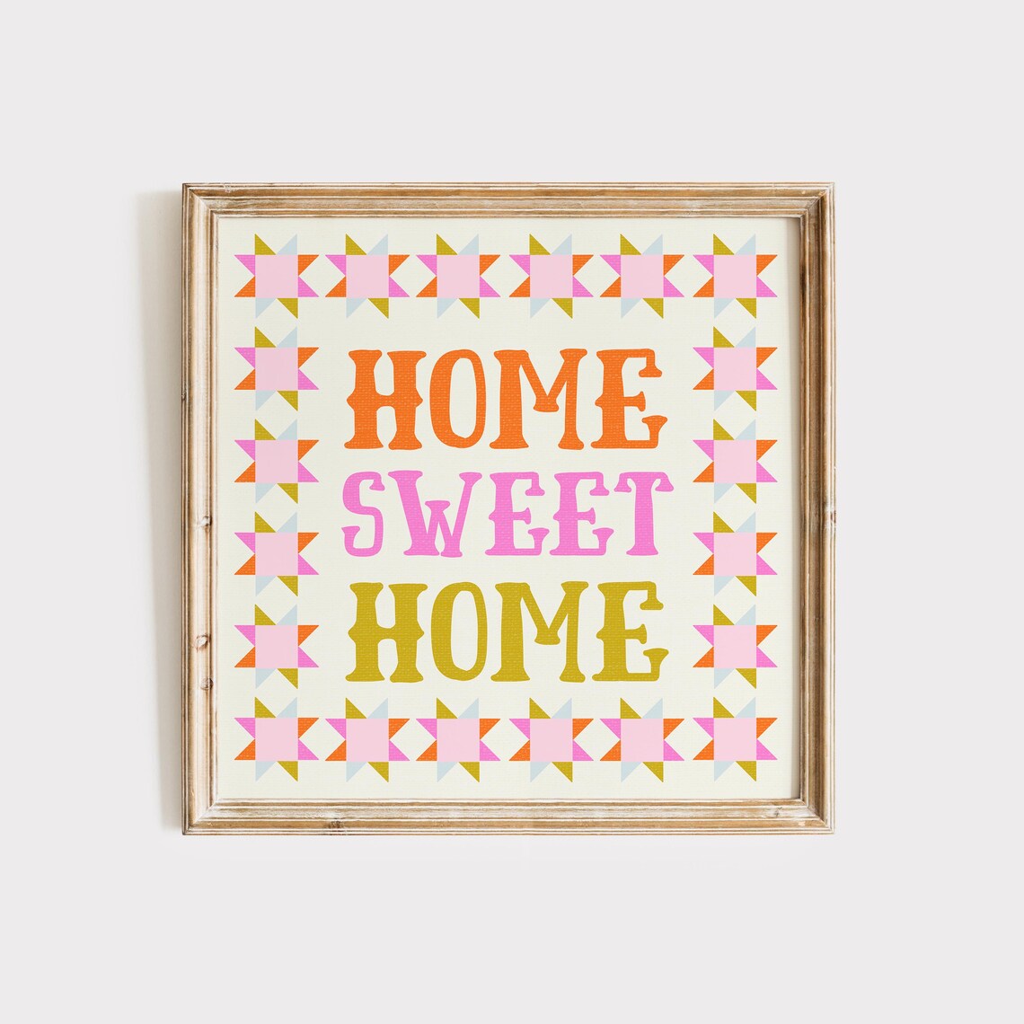 Colorful Home Sweet Home Block Letters Quilt Star Border Poster