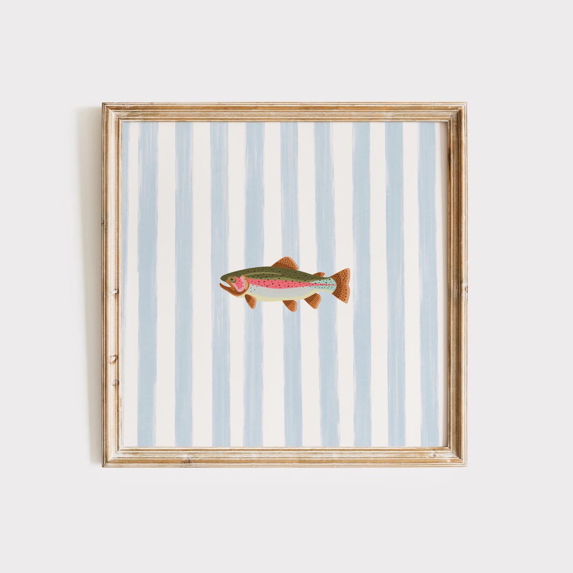 Rainbow Trout Blue Striped Background Square Fish Decor Poster